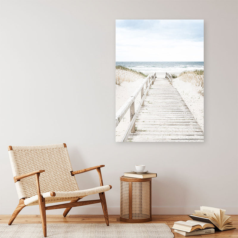 Shop Beach Bridge Photo Canvas Print a coastal themed photography framed stretched canvas print from The Print Emporium wall artwork collection - Buy Australian made prints for the home and your interior decor space, TPE-1187-CA-35X46-NF