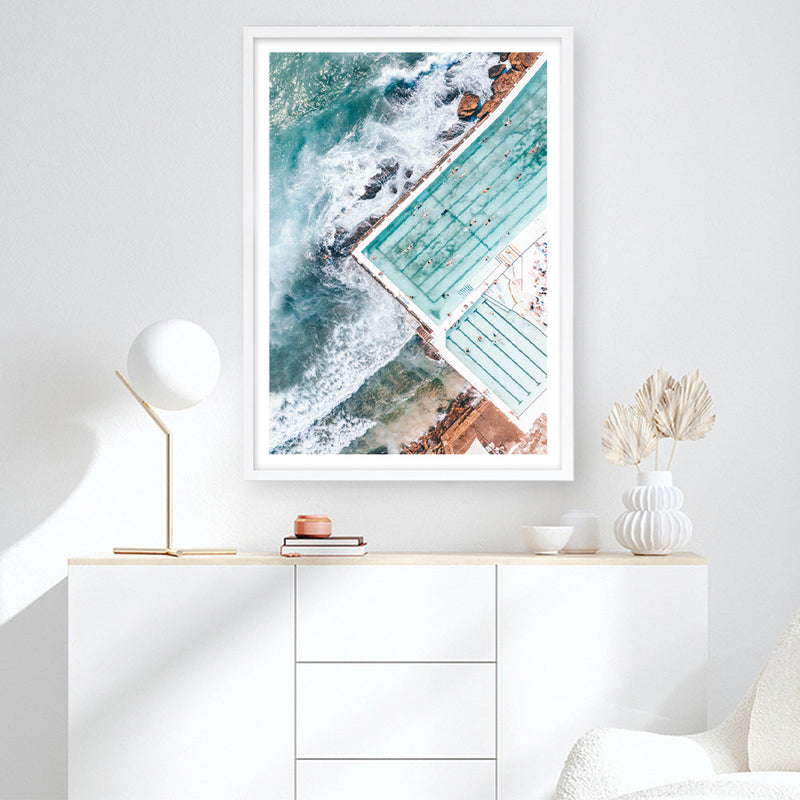 Shop Bondi Pool Aerial I Photo Art Print a coastal themed photography wall art print from The Print Emporium wall artwork collection - Buy Australian made fine art poster and framed prints for the home and your interior decor, TPE-1260-AP