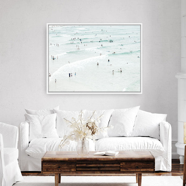 Shop Byron Swimmers Photo Canvas Print a coastal themed photography framed stretched canvas print from The Print Emporium wall artwork collection - Buy Australian made prints for the home and your interior decor space, TPE-1021-CA-35X46-NF