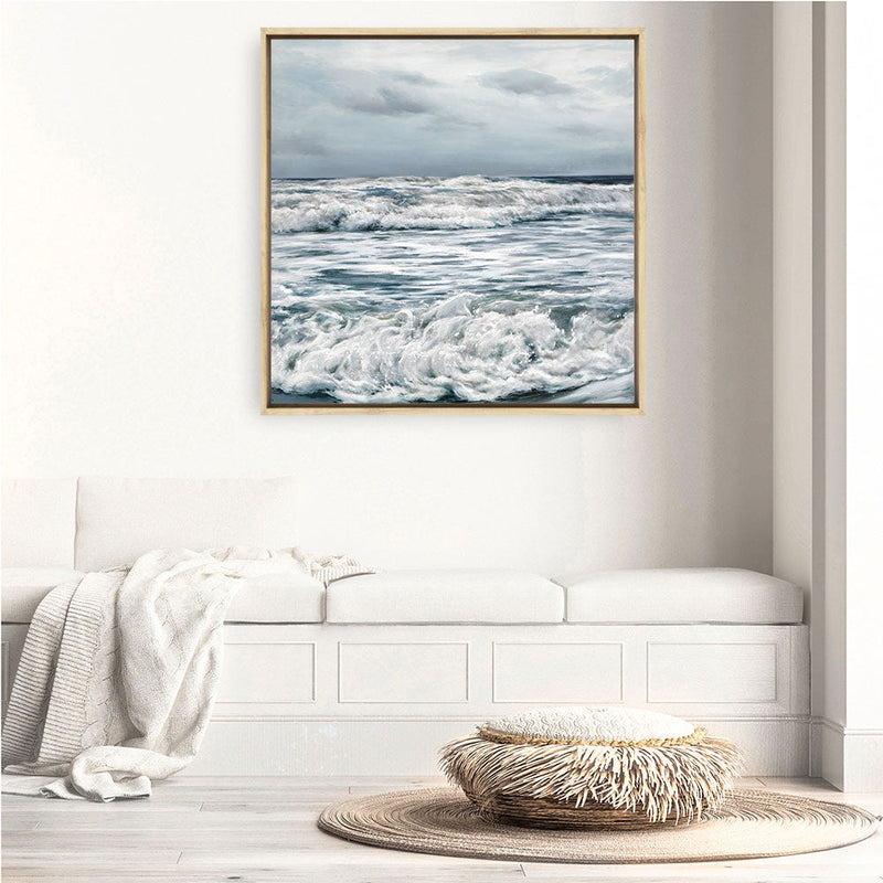 Shop Evening Swell (Square) Canvas Print a coastal themed painted framed canvas wall art print from The Print Emporium artwork collection - Buy Australian made fine art painting style stretched canvas prints for the home and your interior decor space, TPE-139-CA-40X40-NF