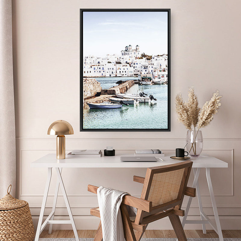 Shop Grecian Port I Photo Canvas Print a coastal themed photography framed stretched canvas print from The Print Emporium wall artwork collection - Buy Australian made prints for the home and your interior decor space, TPE-1198-CA-35X46-NF