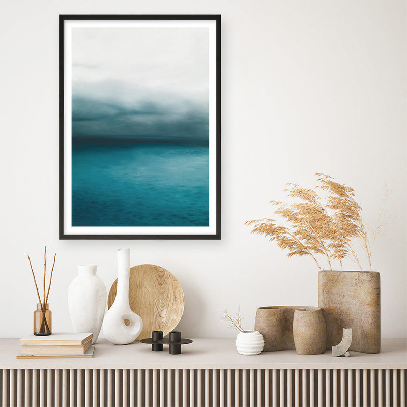 Shop Horizon Art Print a teal aqua abstract toned abstract coastal themed painted wall art print from The Print Emporium wall artwork collection - Buy Australian made fine art painting style poster and framed prints for the home and your interior decor room, TPE-045-AP