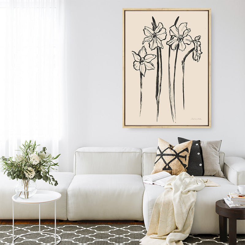 Shop Ink Sketch Daffodils Canvas Print a floral themed painted framed canvas wall art print from The Print Emporium artwork collection - Buy Australian made fine art painting style stretched canvas prints for the home and your interior decor space, TPE-WA-74431-CA-35X46-NF