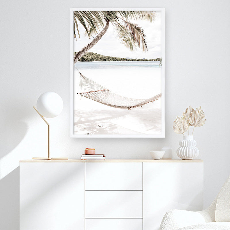Shop Island Hammock Photo Art Print a coastal themed photography wall art print from The Print Emporium wall artwork collection - Buy Australian made fine art poster and framed prints for the home and your interior decor, TPE-685-AP
