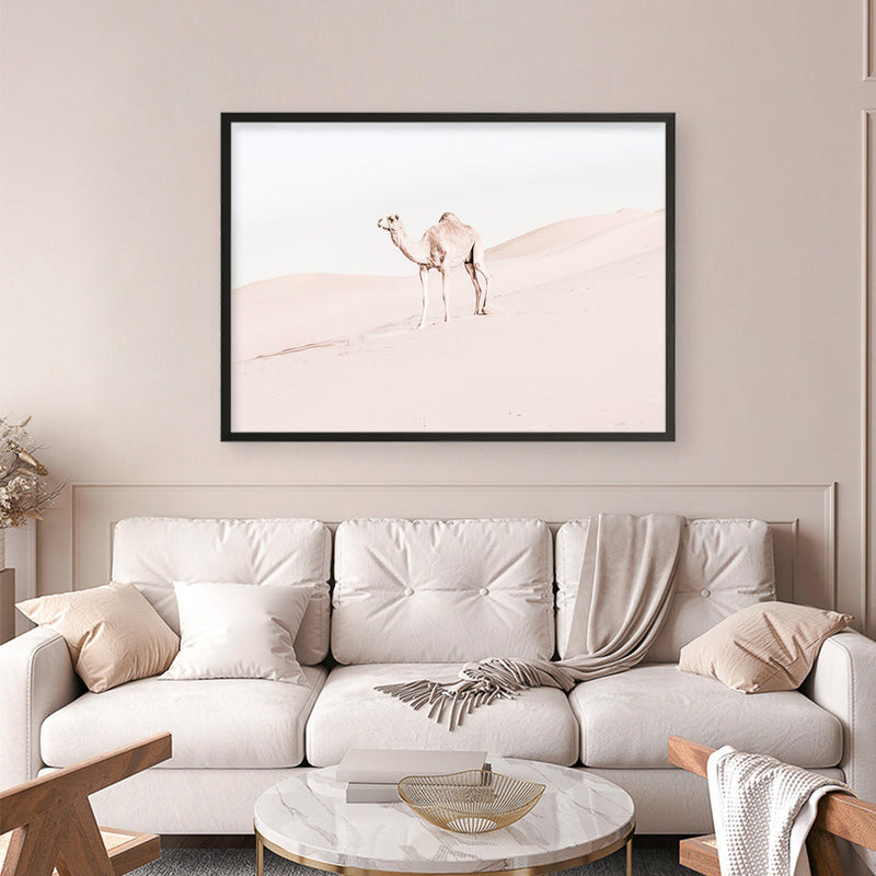 Shop Lone Camel Photo Art Print a Moroccan desert boho themed photography wall art print from The Print Emporium wall artwork collection - Buy Australian made fine art poster and framed prints for the home and your interior decor room, TPE-828-AP