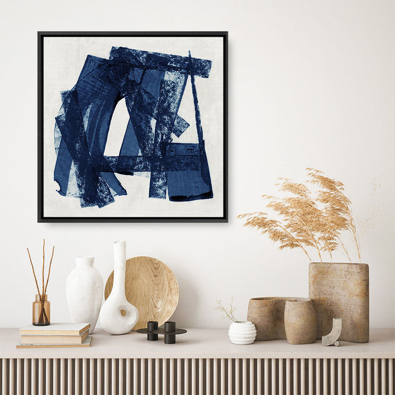 Shop Navy Paths II (Square) Canvas Print a painted abstract themed framed canvas wall art print from The Print Emporium artwork collection - Buy Australian made fine art painting style stretched canvas prints for the home and your interior decor space, TPE-PC-WZ082-CA-40X40-NF