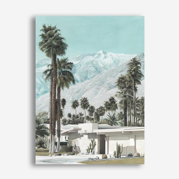 Shop Palm Springs Canvas Print a coastal themed painted framed canvas wall art print from The Print Emporium artwork collection - Buy Australian made fine art painting style stretched canvas prints for the home and your interior decor space, TPE-140-CA-35X46-NF