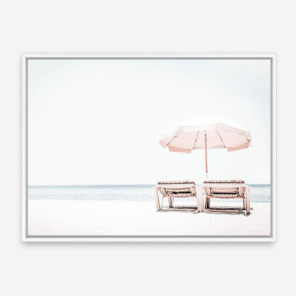 Shop Pink Parasol II Photo Canvas Print a coastal themed photography framed stretched canvas print from The Print Emporium wall artwork collection - Buy Australian made prints for the home and your interior decor space, TPE-898-CA-35X46-NF