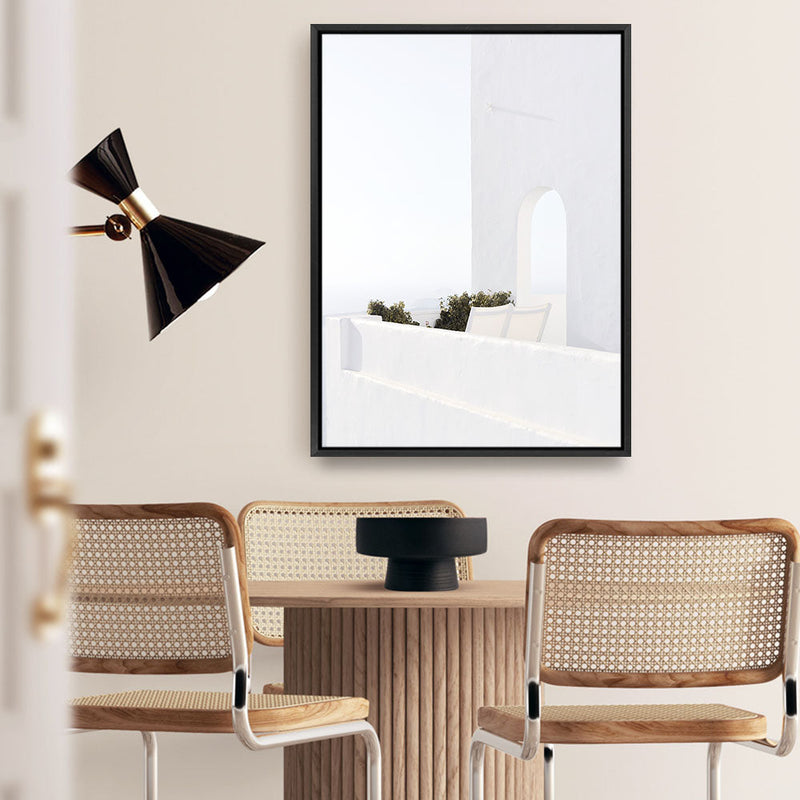 Shop Santorini Balcony Photo Canvas Print a coastal themed photography framed stretched canvas print from The Print Emporium wall artwork collection - Buy Australian made prints for the home and your interior decor space, TPE-1280-CA-35X46-NF