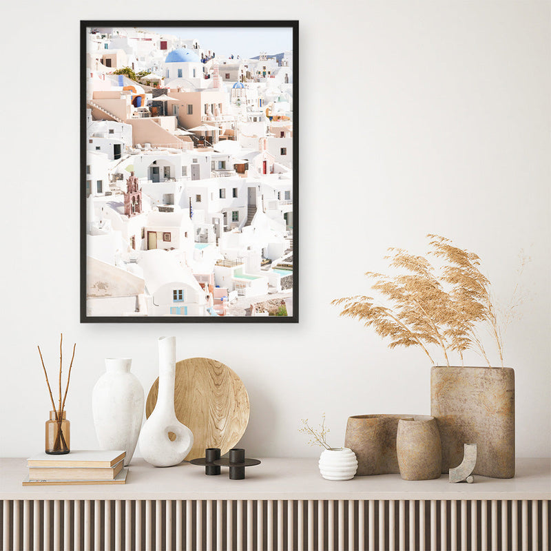 Shop Santorini Skyline II Photo Art Print a coastal themed photography wall art print from The Print Emporium wall artwork collection - Buy Australian made fine art poster and framed prints for the home and your interior decor, TPE-1315-AP