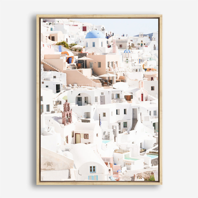 Shop Santorini Skyline II Photo Canvas Print a coastal themed photography framed stretched canvas print from The Print Emporium wall artwork collection - Buy Australian made prints for the home and your interior decor space, TPE-1315-CA-35X46-NF