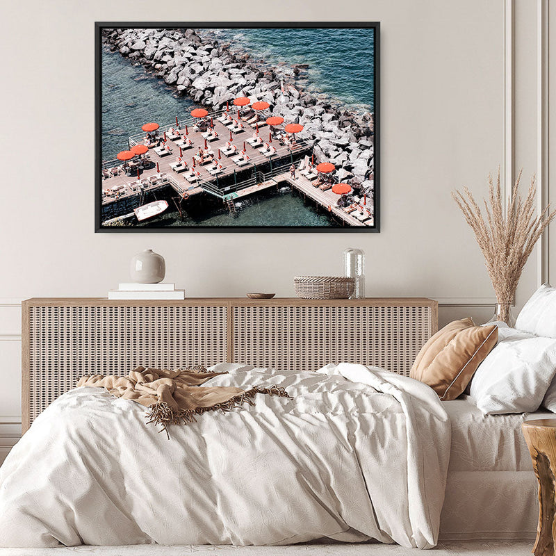 Shop Sorrento Orange Umbrellas Photo I Canvas Print a coastal themed photography framed stretched canvas print from The Print Emporium wall artwork collection - Buy Australian made prints for the home and your interior decor space, TPE-735-CA-35X46-NF