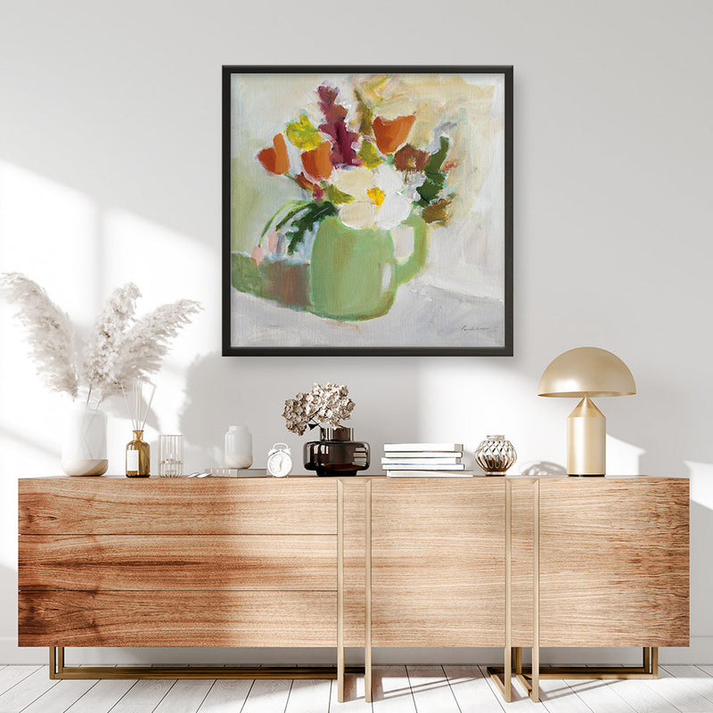 Shop Spring In A Green Pitcher (Square) Art Print a floral themed painted wall art print from The Print Emporium wall artwork collection - Buy Australian made fine art painting style poster and framed prints for the home and your interior decor room, TPE-WA-77775-AP