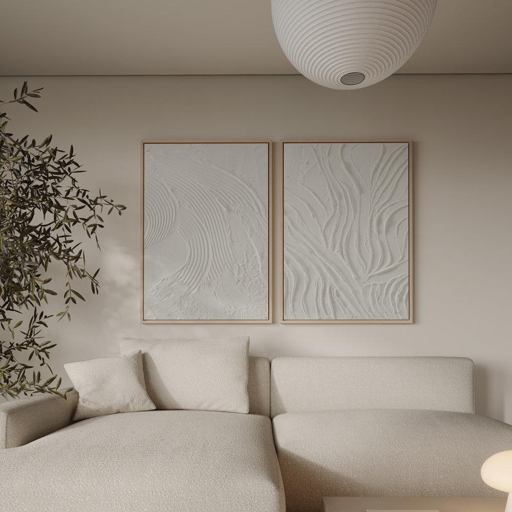 Japandi wall art in a living room scene