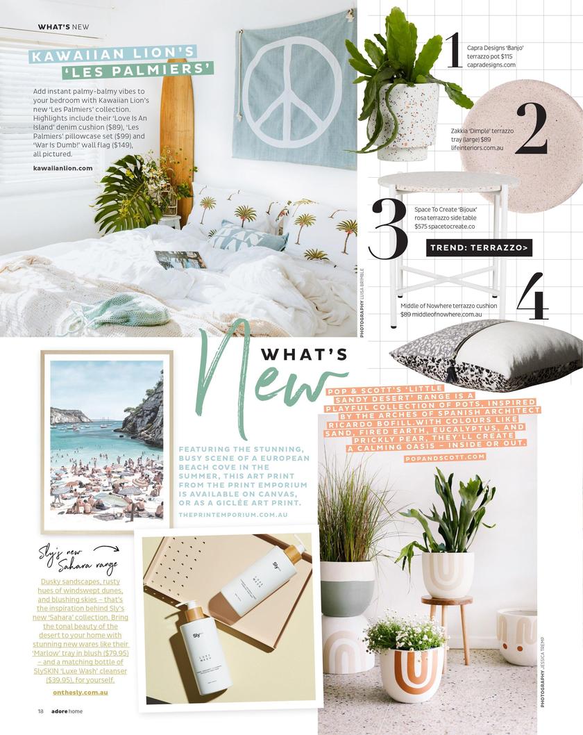 Collage of interior design elements with plants, decor items, and lifestyle photos in Adore Home Magazine Australia.
