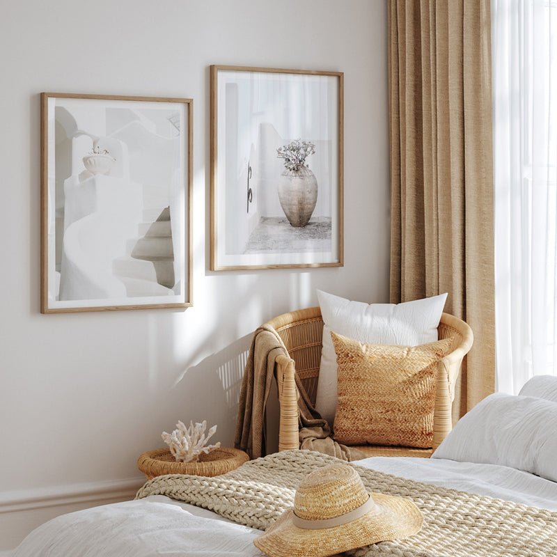 Old Steps & Santorini Urn Photo Art Print Set