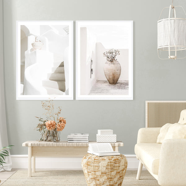 Old Steps & Santorini Urn Photo Art Print Set