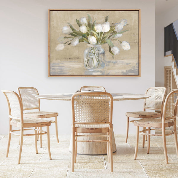 April Tulips Neutral Canvas Print
