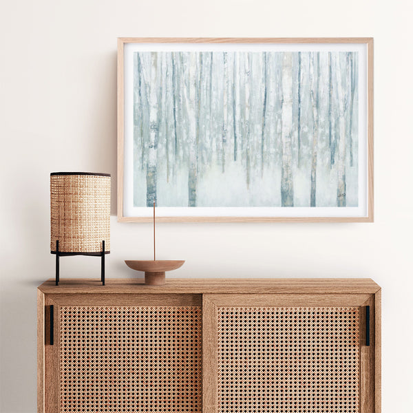Birches in Winter Blue Gray Art Print