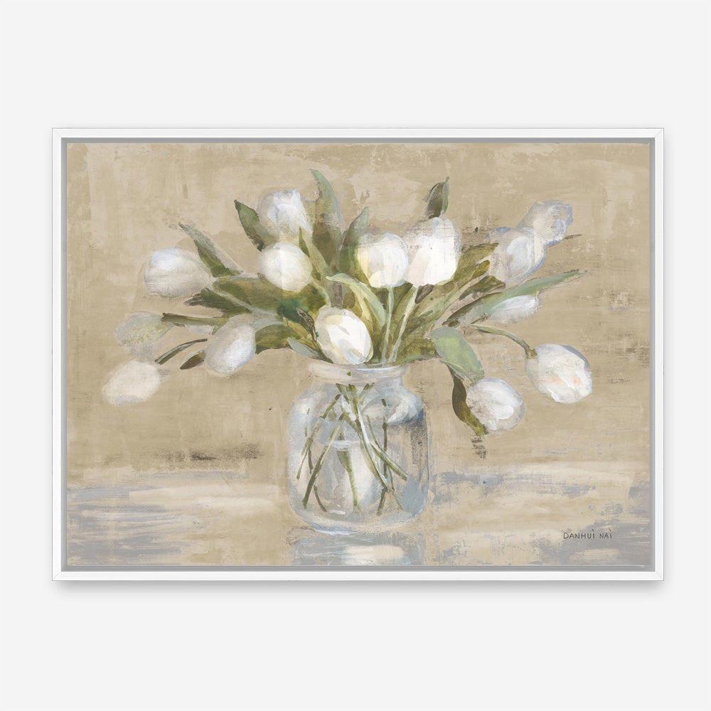 April Tulips Neutral Canvas Print
