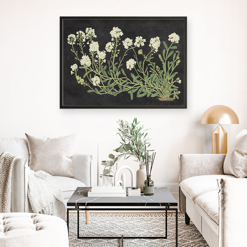 Vintage Flowers on Black Art Print
