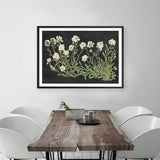 Vintage Flowers on Black Art Print