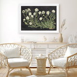 Vintage Flowers on Black Art Print