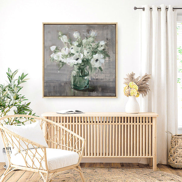 Fresh Anemones Sage (Square) Canvas Print
