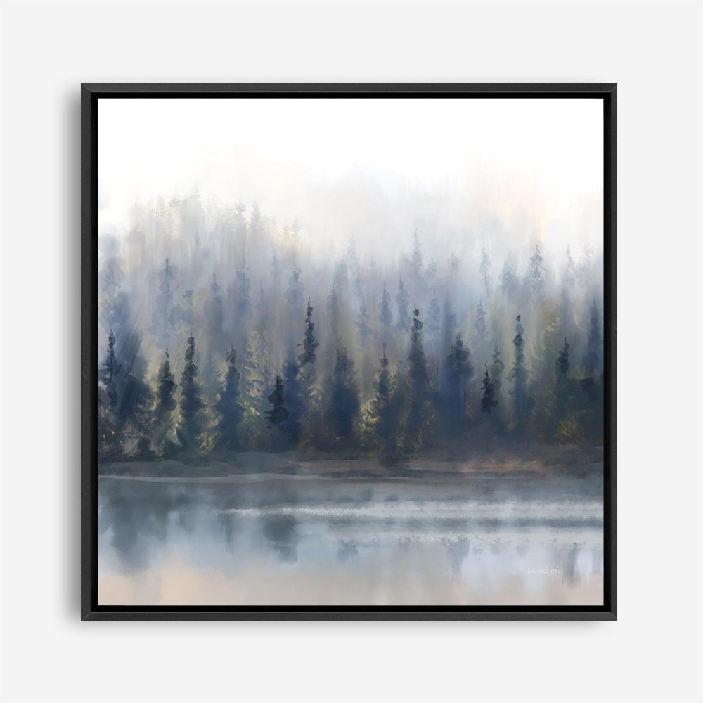 Misty Forest in Gray and Gold (Square) Canvas Print