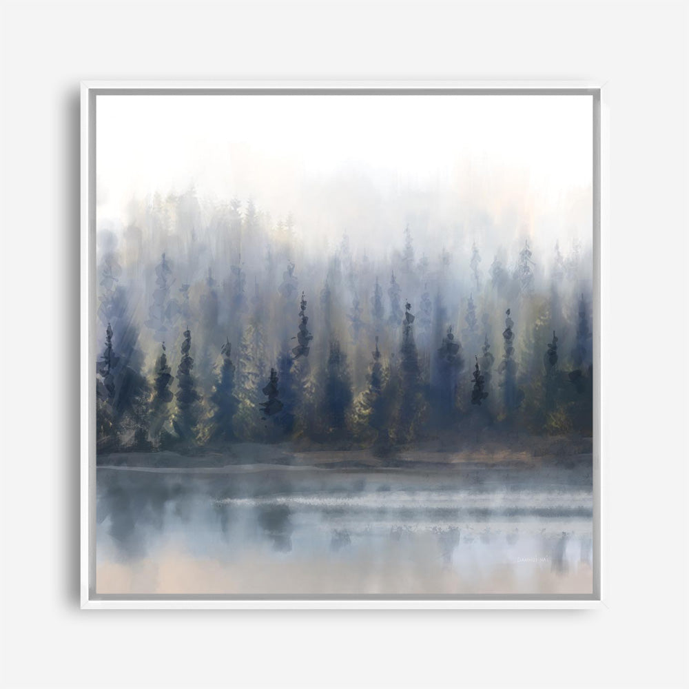 Misty Forest in Gray and Gold (Square) Canvas Print
