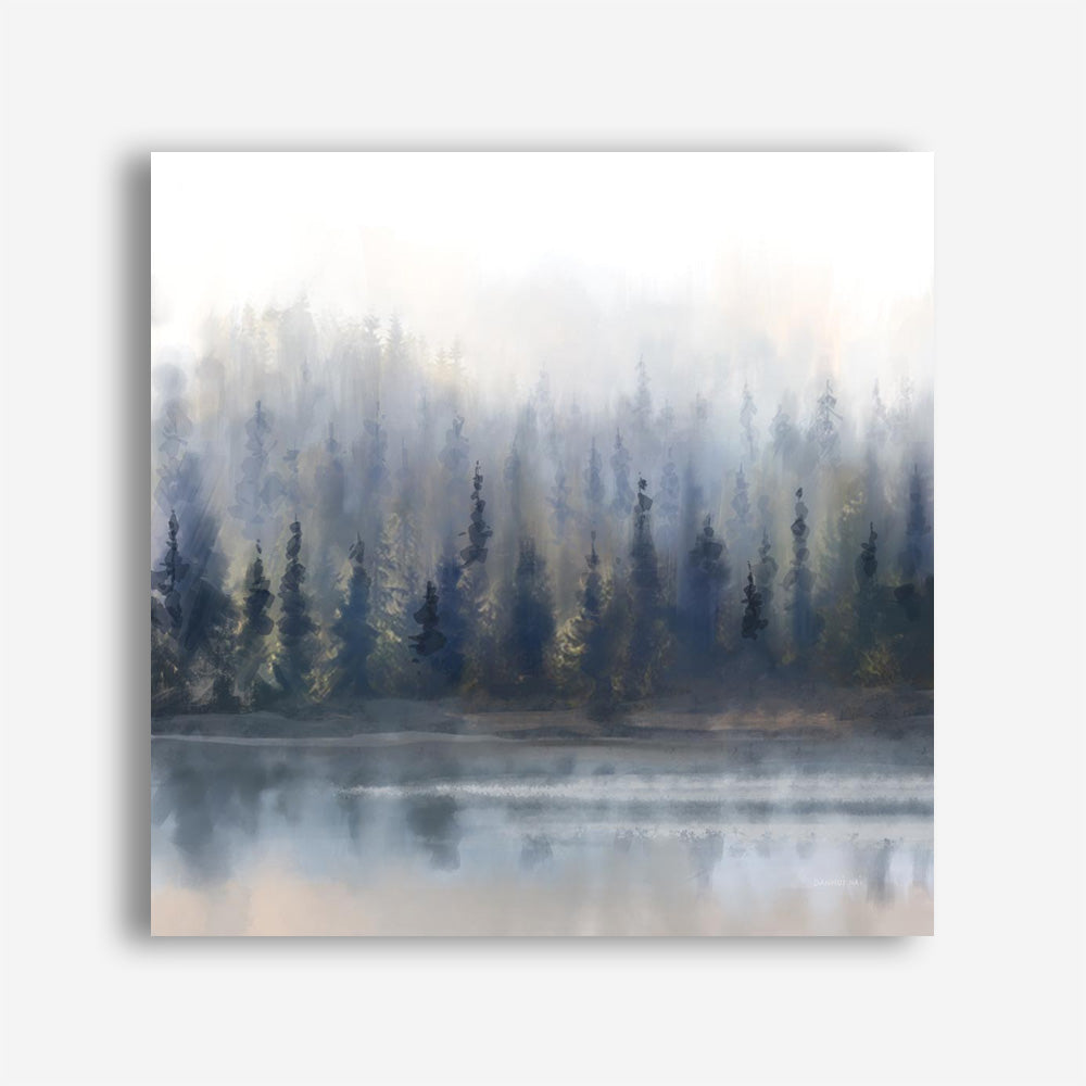 Misty Forest in Gray and Gold (Square) Canvas Print