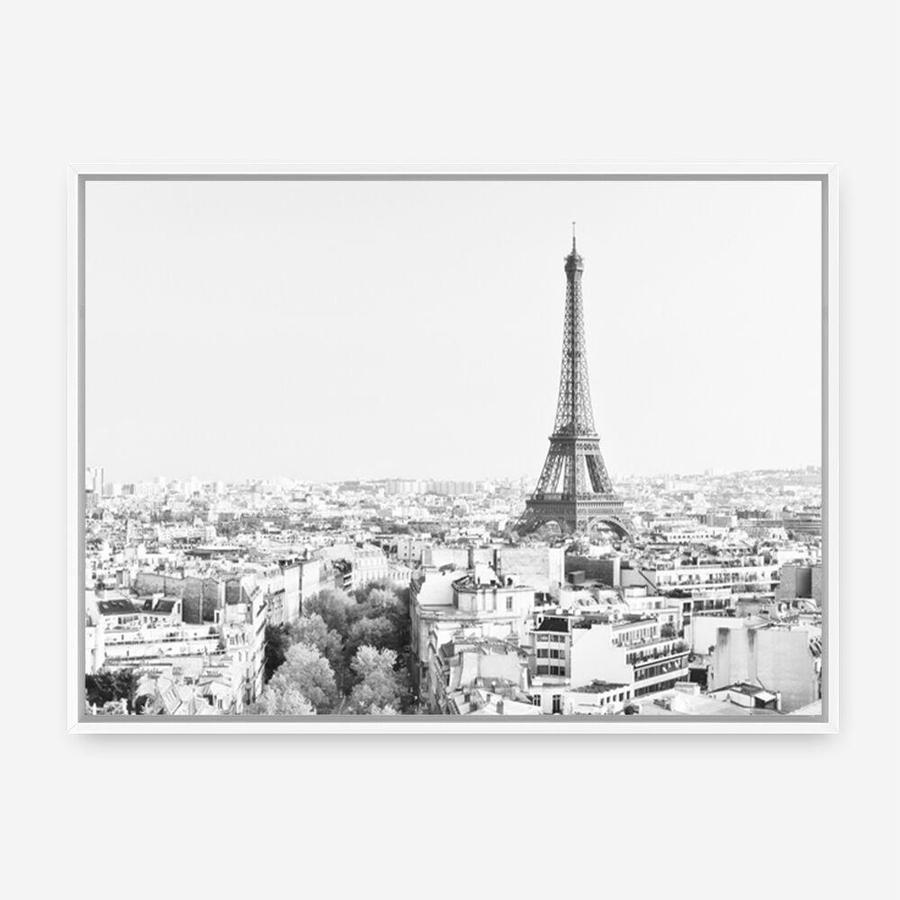Shop Paris Skyline B&W Photo Canvas Print an Eiffel Tower France themed photography framed stretched canvas print from The Print Emporium wall artwork collection - Buy Australian made prints for the home and your interior decor space, TPE-298-CA-35X46-NF