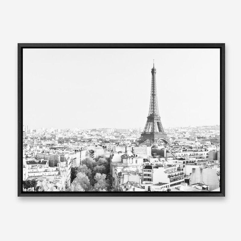 Shop Paris Skyline B&W Photo Canvas Print an Eiffel Tower France themed photography framed stretched canvas print from The Print Emporium wall artwork collection - Buy Australian made prints for the home and your interior decor space, TPE-298-CA-35X46-NF