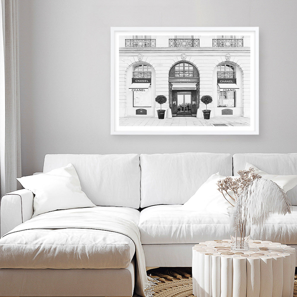 Shop 31 Rue Cambon B&W Art Print a Paris France fashion style themed painted wall art print from The Print Emporium wall artwork collection - Buy Australian made fine art painting style poster and framed prints for the home and your interior decor room, TPE-771-AP