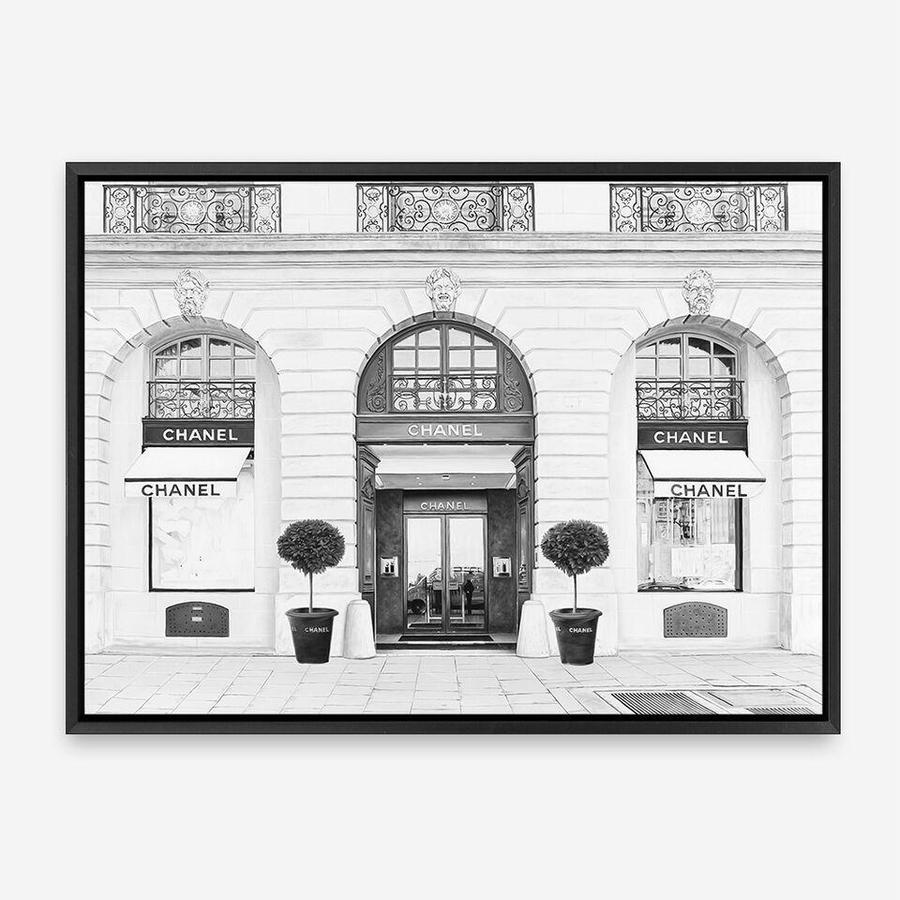 Shop 31 Rue Cambon B&W Canvas Print a Paris France Fashion style themed painted framed canvas wall art print from The Print Emporium artwork collection - Buy Australian made fine art painting style stretched canvas prints for the home and your interior decor space, TPE-771-CA-35X46-NF