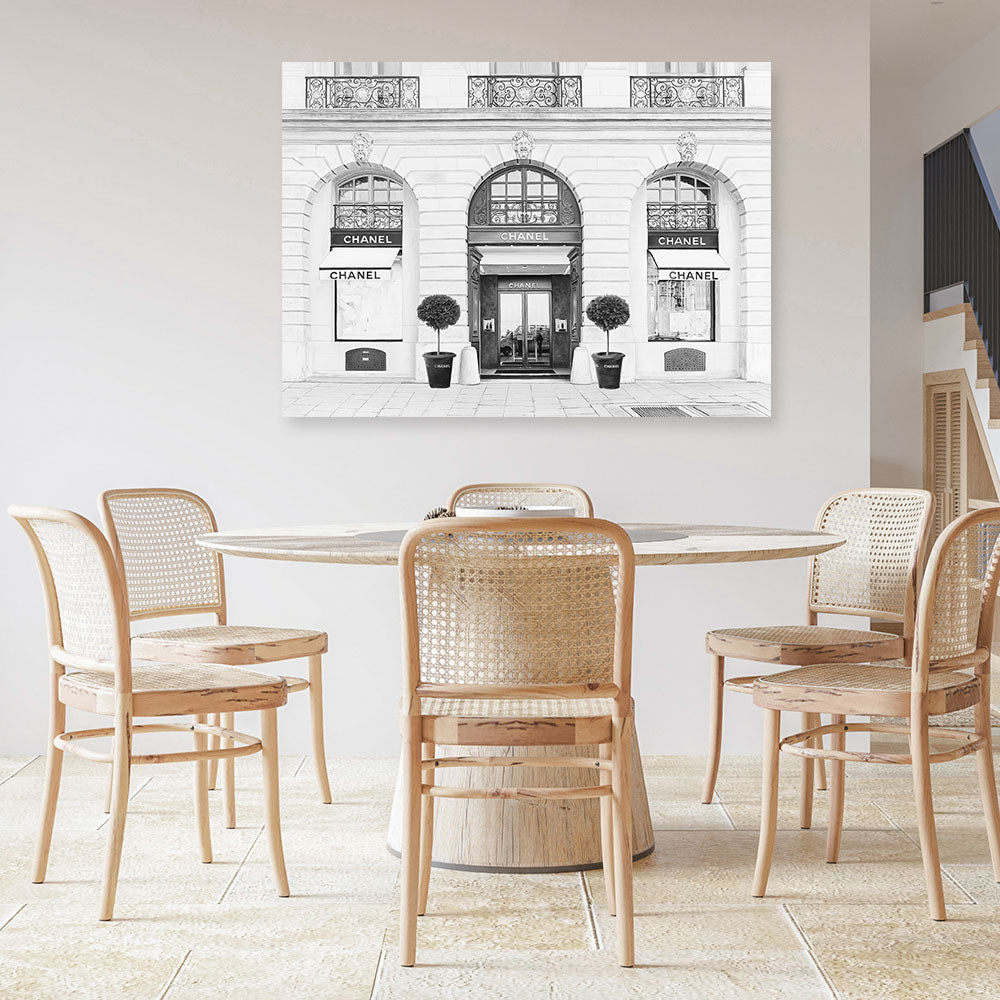 Shop 31 Rue Cambon B&W Canvas Print a Paris France Fashion style themed painted framed canvas wall art print from The Print Emporium artwork collection - Buy Australian made fine art painting style stretched canvas prints for the home and your interior decor space, TPE-771-CA-35X46-NF