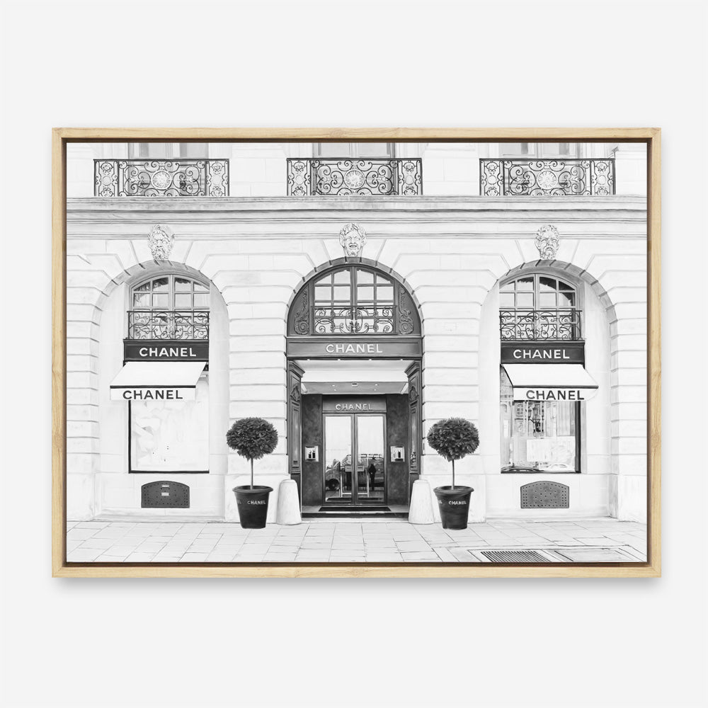 Shop 31 Rue Cambon B&W Canvas Print a Paris France Fashion style themed painted framed canvas wall art print from The Print Emporium artwork collection - Buy Australian made fine art painting style stretched canvas prints for the home and your interior decor space, TPE-771-CA-35X46-NF
