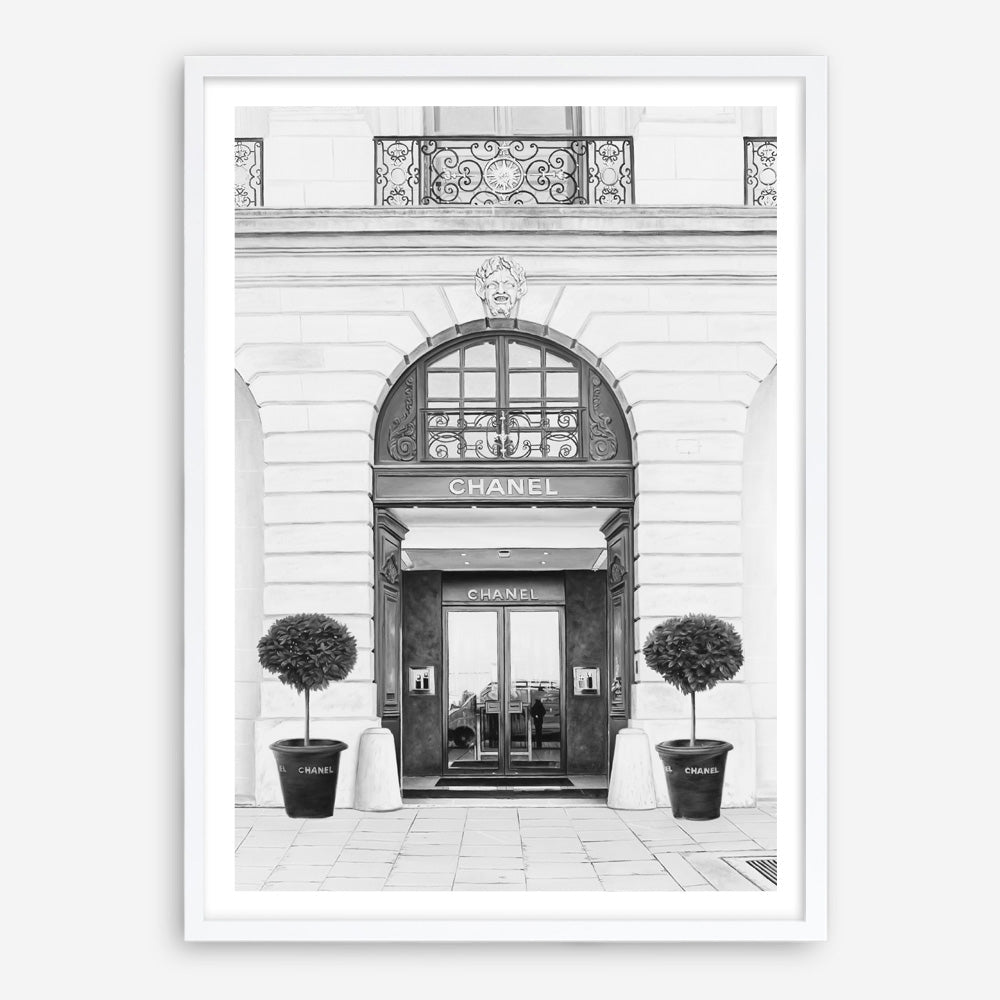 Shop 31 Rue Cambon B&W II Art Print a Paris France fashion style themed painted wall art print from The Print Emporium wall artwork collection - Buy Australian made fine art painting style poster and framed prints for the home and your interior decor room, TPE-746-AP