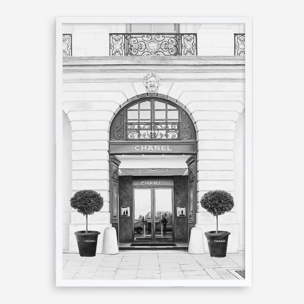 Shop 31 Rue Cambon B&W II Art Print a Paris France fashion style themed painted wall art print from The Print Emporium wall artwork collection - Buy Australian made fine art painting style poster and framed prints for the home and your interior decor room, TPE-746-AP