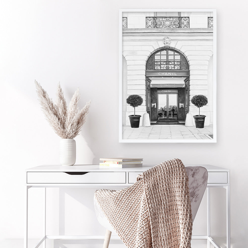 Shop 31 Rue Cambon B&W II Art Print a Paris France fashion style themed painted wall art print from The Print Emporium wall artwork collection - Buy Australian made fine art painting style poster and framed prints for the home and your interior decor room, TPE-746-AP