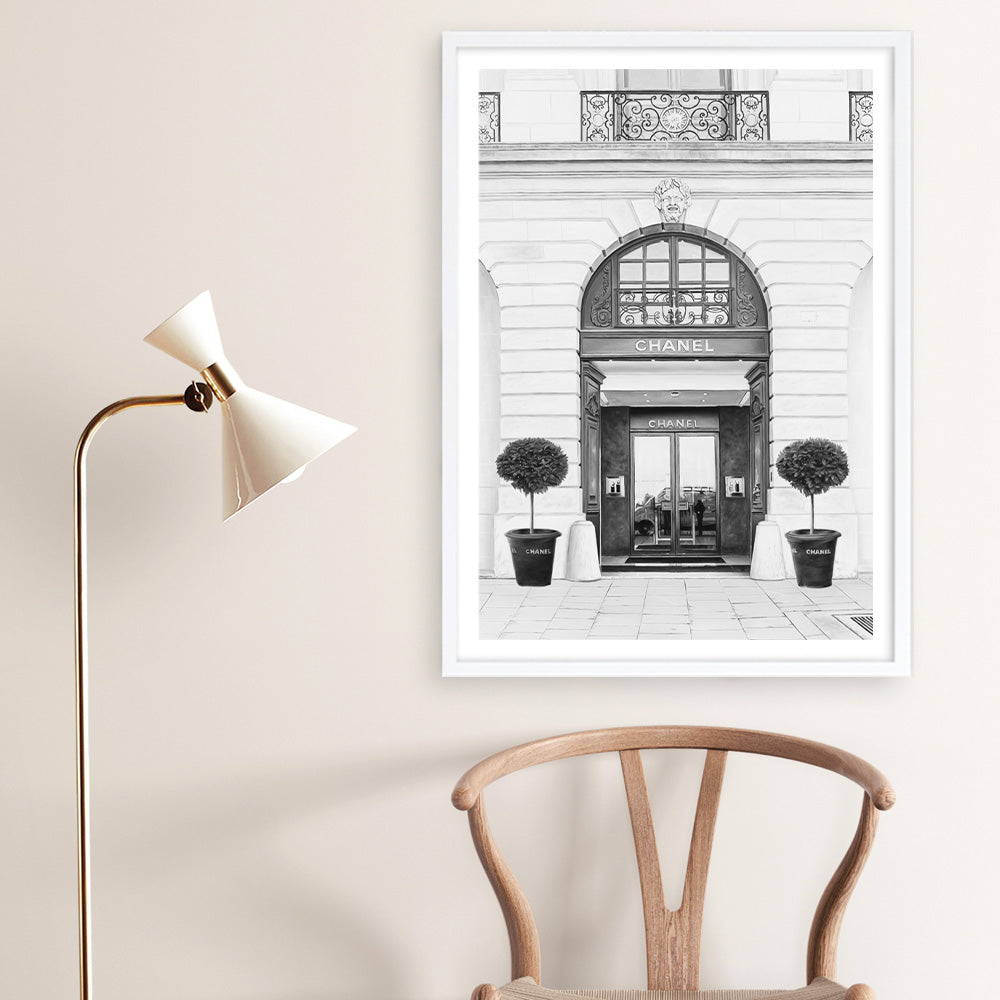 Shop 31 Rue Cambon B&W II Art Print a Paris France fashion style themed painted wall art print from The Print Emporium wall artwork collection - Buy Australian made fine art painting style poster and framed prints for the home and your interior decor room, TPE-746-AP