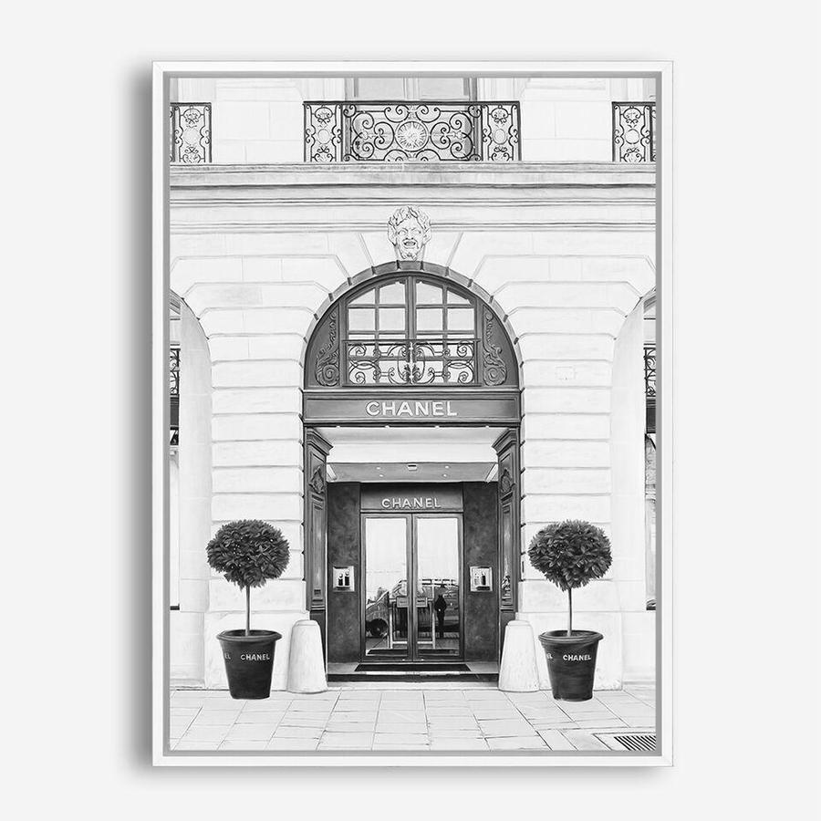 Shop 31 Rue Cambon B&W II Canvas Print a Paris France Fashion style themed painted framed canvas wall art print from The Print Emporium artwork collection - Buy Australian made fine art painting style stretched canvas prints for the home and your interior decor space, TPE-746-CA-35X46-NF