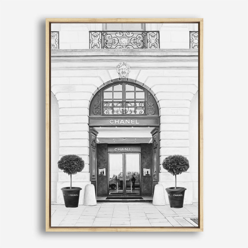 Shop 31 Rue Cambon B&W II Canvas Print a Paris France Fashion style themed painted framed canvas wall art print from The Print Emporium artwork collection - Buy Australian made fine art painting style stretched canvas prints for the home and your interior decor space, TPE-746-CA-35X46-NF
