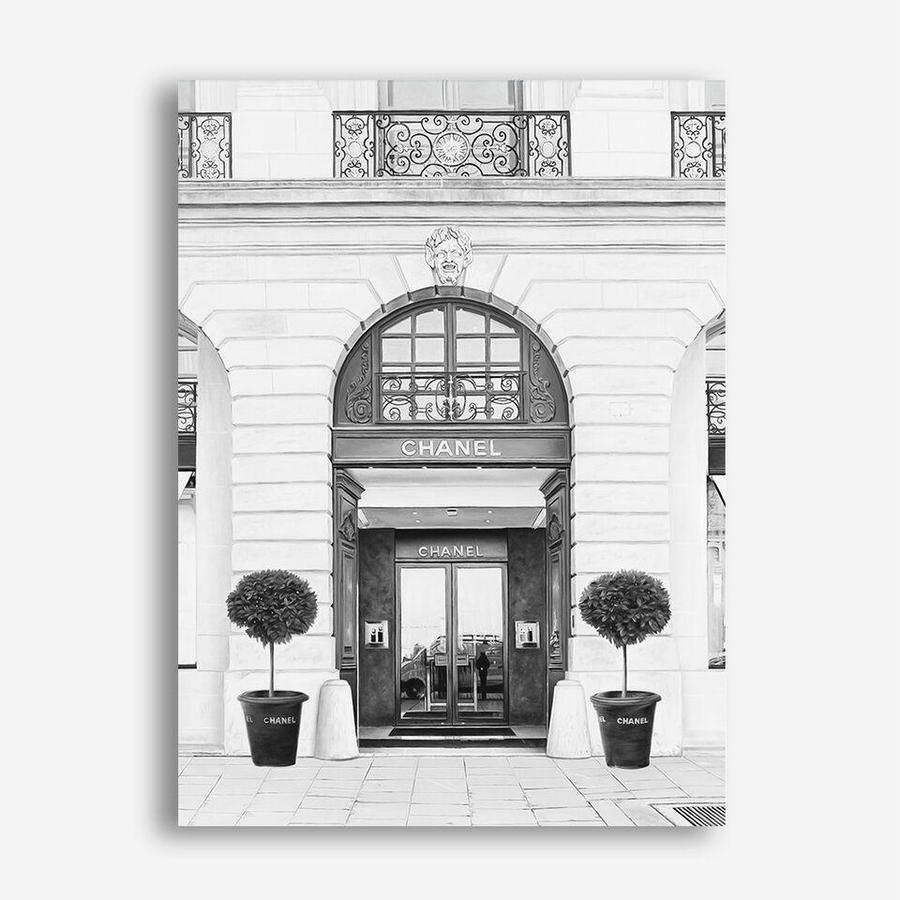 Shop 31 Rue Cambon B&W II Canvas Print a Paris France Fashion style themed painted framed canvas wall art print from The Print Emporium artwork collection - Buy Australian made fine art painting style stretched canvas prints for the home and your interior decor space, TPE-746-CA-35X46-NF