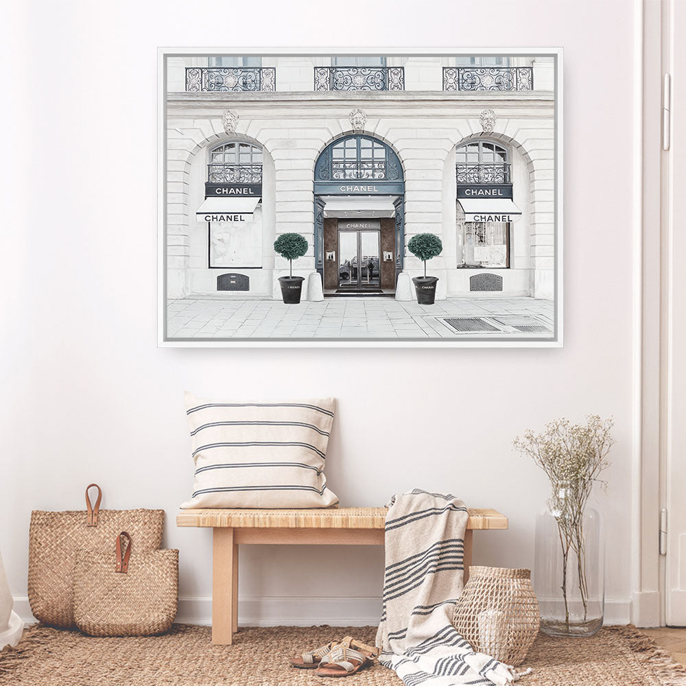 Shop 31 Rue Cambon I Canvas Print a Paris France Fashion style themed painted framed canvas wall art print from The Print Emporium artwork collection - Buy Australian made fine art painting style stretched canvas prints for the home and your interior decor space, TPE-745-CA-35X46-NF