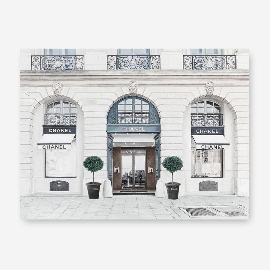 Shop 31 Rue Cambon I Canvas Print a Paris France Fashion style themed painted framed canvas wall art print from The Print Emporium artwork collection - Buy Australian made fine art painting style stretched canvas prints for the home and your interior decor space, TPE-745-CA-35X46-NF