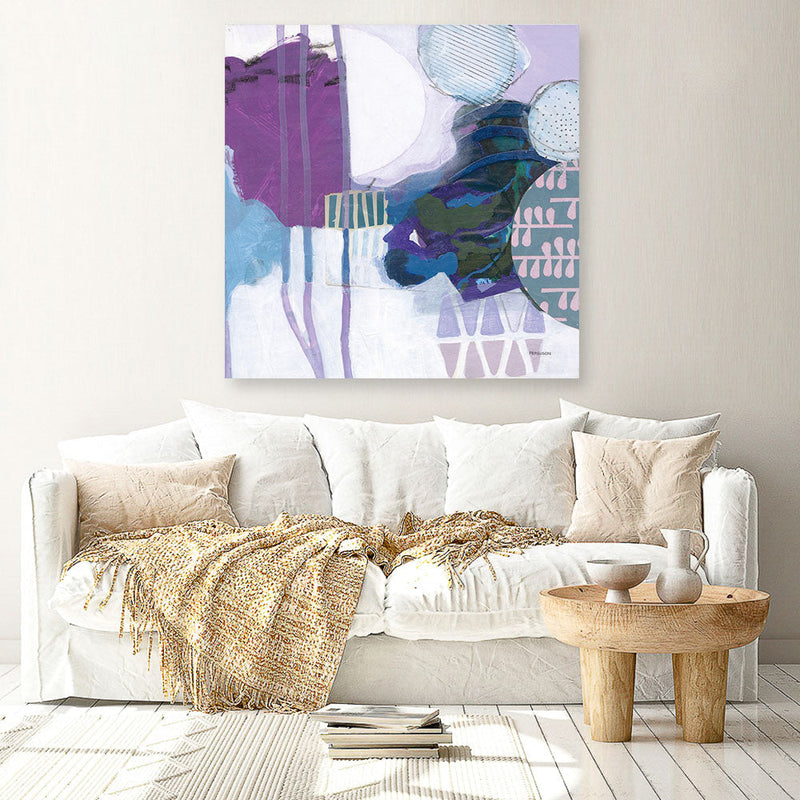 Shop Abstract Layers IV Purple (Square) Canvas Print a painted abstract themed framed canvas wall art print from The Print Emporium artwork collection - Buy Australian made fine art painting style stretched canvas prints for the home and your interior decor space, TPE-WA-72105-CA-40X40-NF