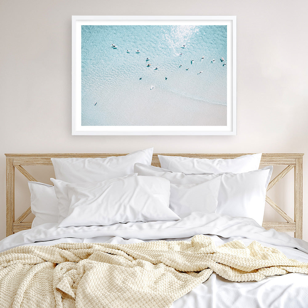 Shop Aerial Surfers I Photo Art Print a coastal themed photography wall art print from The Print Emporium wall artwork collection - Buy Australian made fine art poster and framed prints for the home and your interior decor, TPE-1232-AP