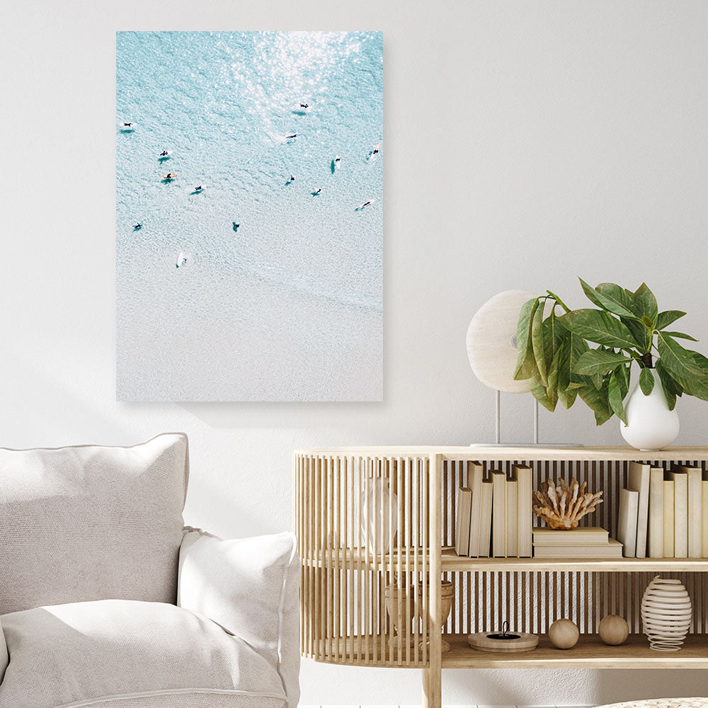 Shop Aerial Surfers II Photo Canvas Print a coastal themed photography framed stretched canvas print from The Print Emporium wall artwork collection - Buy Australian made prints for the home and your interior decor space, TPE-1233-CA-35X46-NF