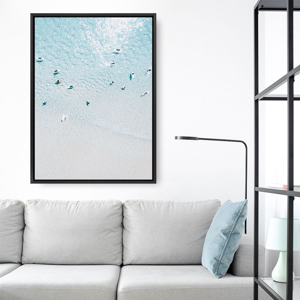 Shop Aerial Surfers II Photo Canvas Print a coastal themed photography framed stretched canvas print from The Print Emporium wall artwork collection - Buy Australian made prints for the home and your interior decor space, TPE-1233-CA-35X46-NF